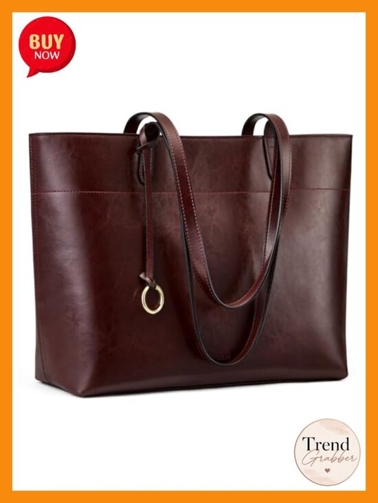 Handbags - Vintage Genuine Leather Tote Bag with Zipper Compartment Large Work Travel